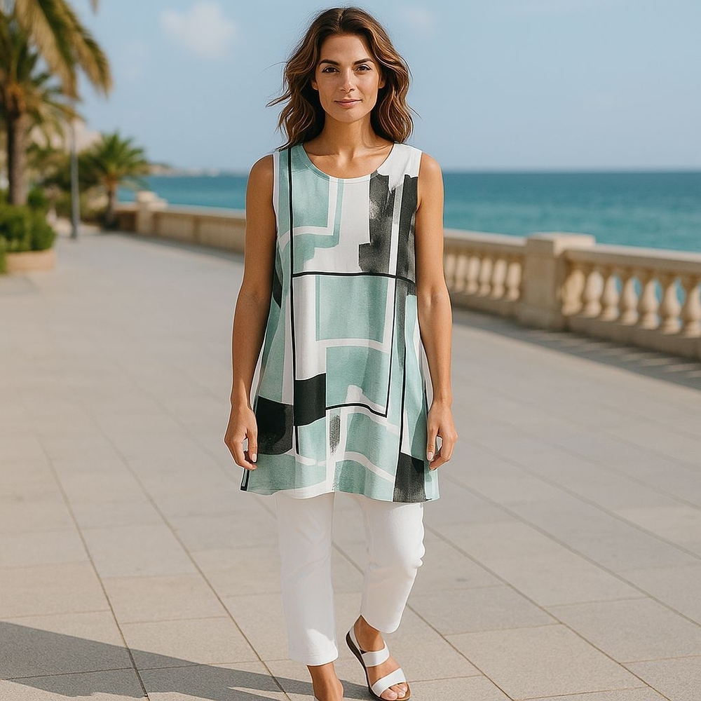 Geometric Sleeveless ALFANI Top - Green and Black 12